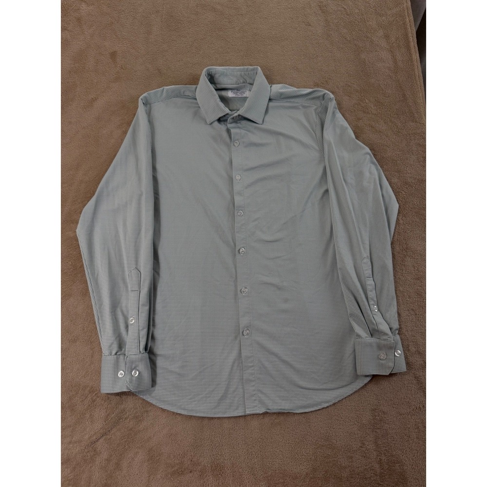 Mizzen + Main Gingham Performance shirt Men Large Green white Trim Fit Dress EUC